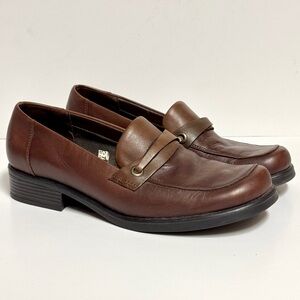 Cherokee Women's Leather Loafer Bonita Brown 9.5 Square Toe 90s Y2K Block Heel